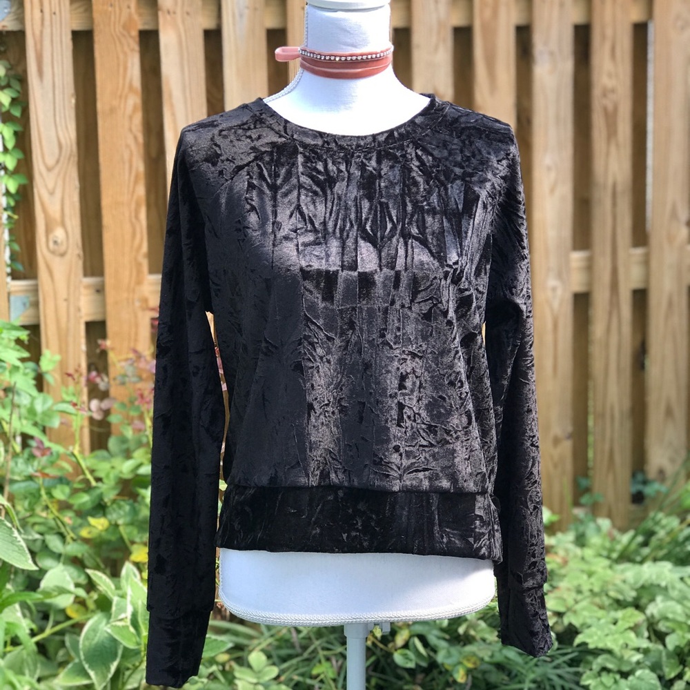 Free Press Black Crushed Velvet Top NWT